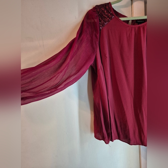 Torrid Burgundy Blouse with Sequin Detail - Picture 3 of 5